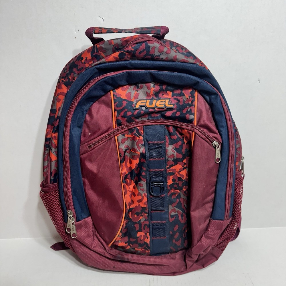Fuel red camo backpack shoulder straps 3 zipper compartments