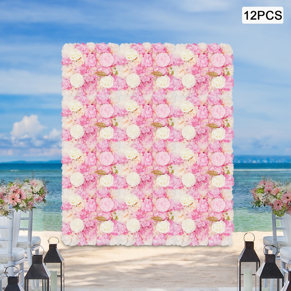 12PCS 15*15in Artificial 3D Flower Wall Panel Wedding Backdrop Wall Decor Pink
