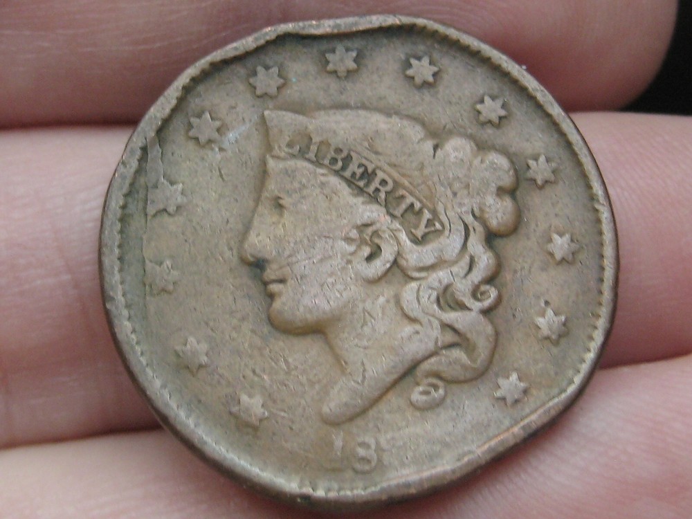 1837 Matron Head Modified Large Cent Penny- Newcomb 2, N-2, Die Cud