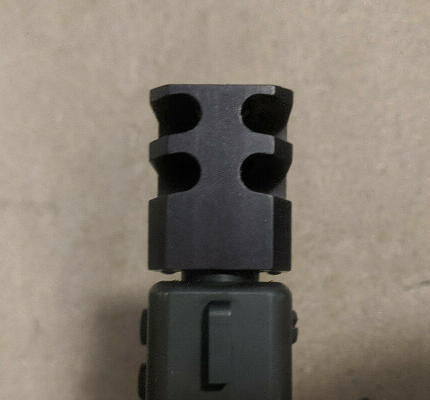 .40CAL 10MM 9/16x24 Muzzle Brake Black Ano, 10-degree, for Glock 17 width slides