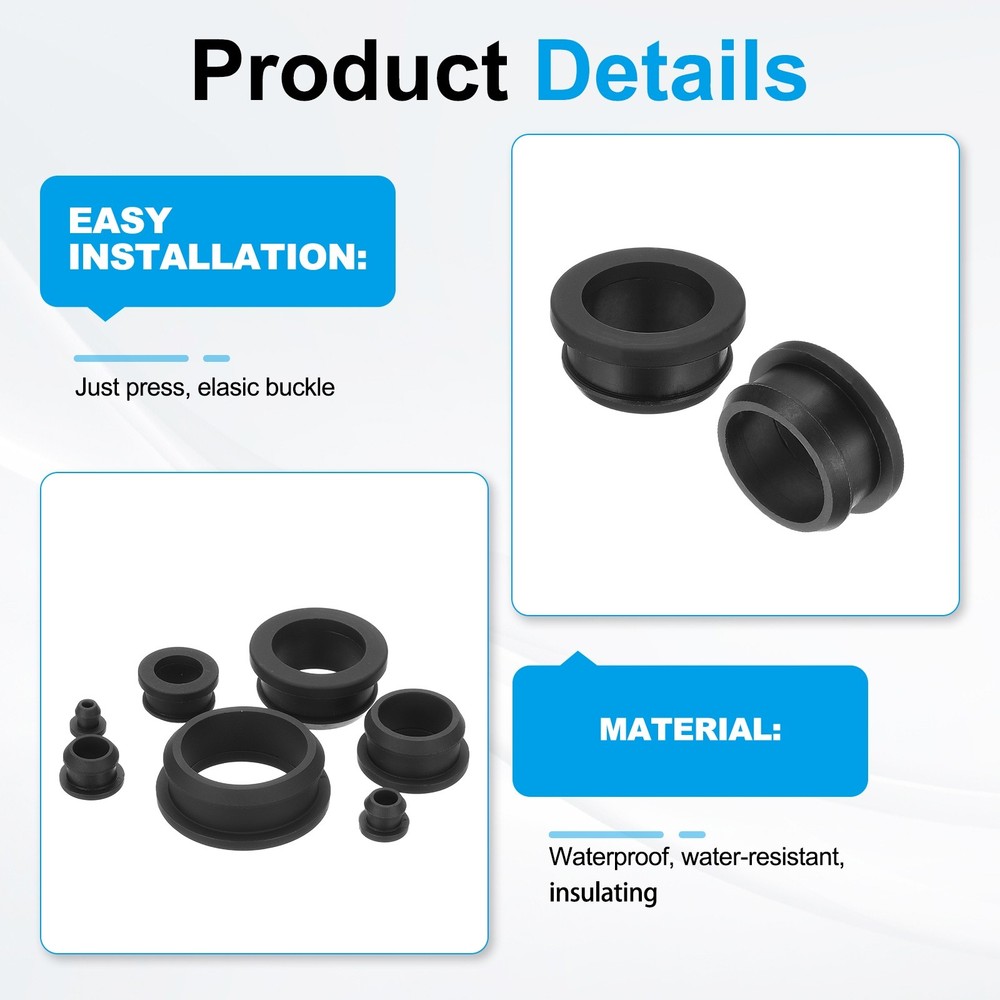 5pcs Wire Grommet, 29mm Mounting Dia Plastic Grommets Cable Hose Snap, Black
