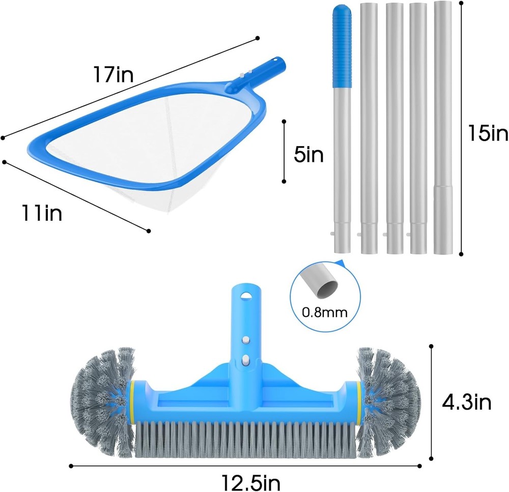 Pool Cleaning Kit 3-Piece Set – Brush, Fine Mesh Skimmer & Adjustable Pole