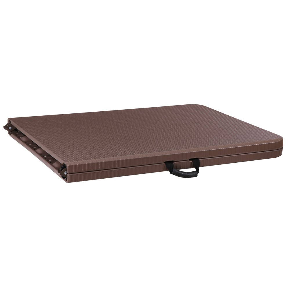 6FT Plastic Folding Table - Folds in Half w/ Carrying Handle Rectangular Brown