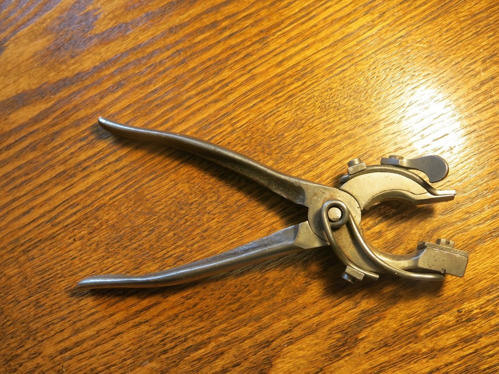 antique Button Setting pliers Patented Ham's 1882 tool for Attaching Buttons