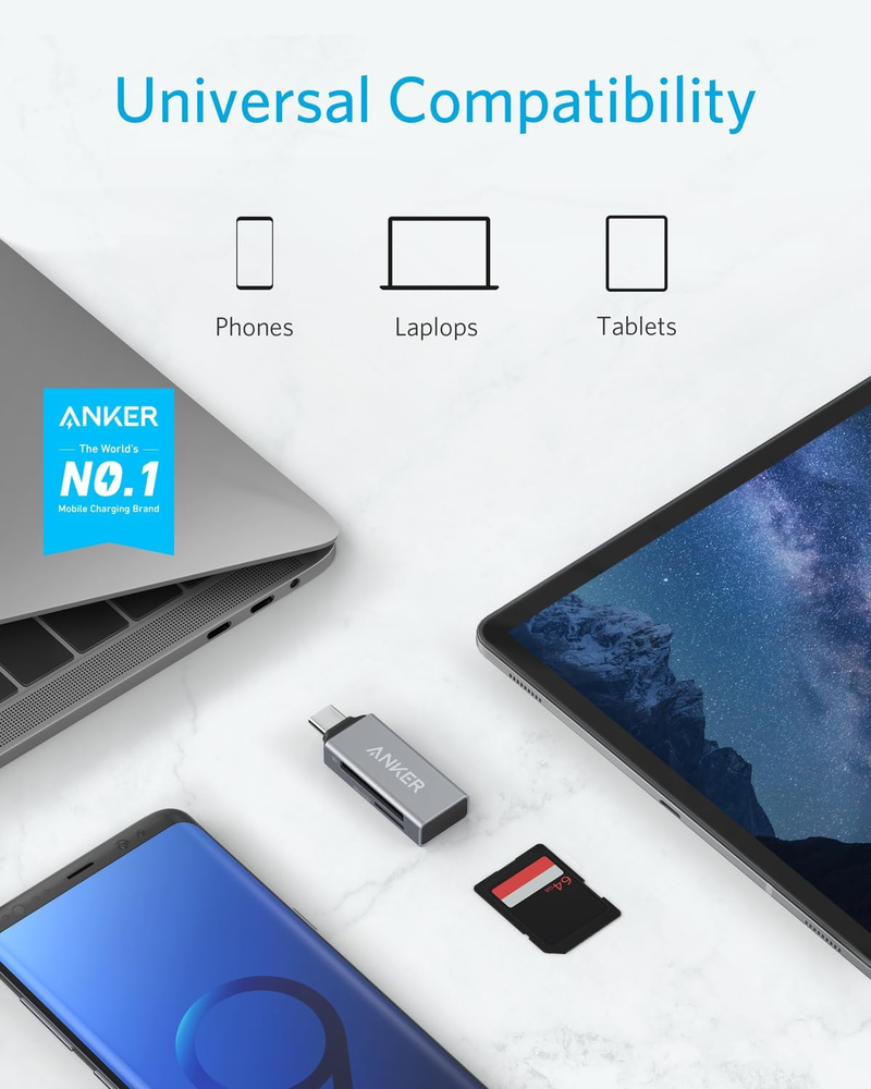 Anker SD Card Reader, 2-in-1 USB C Memory Card Reader for SDXC, SDHC, SD, MMC, R