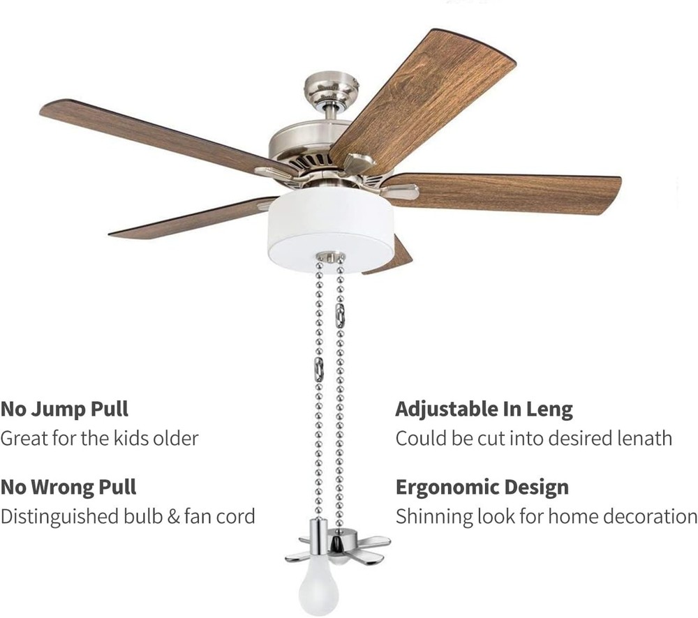 Stylish Nickel Beaded Ball Ceiling Fan Pull Chains - 2pcs, Perfect Replacement