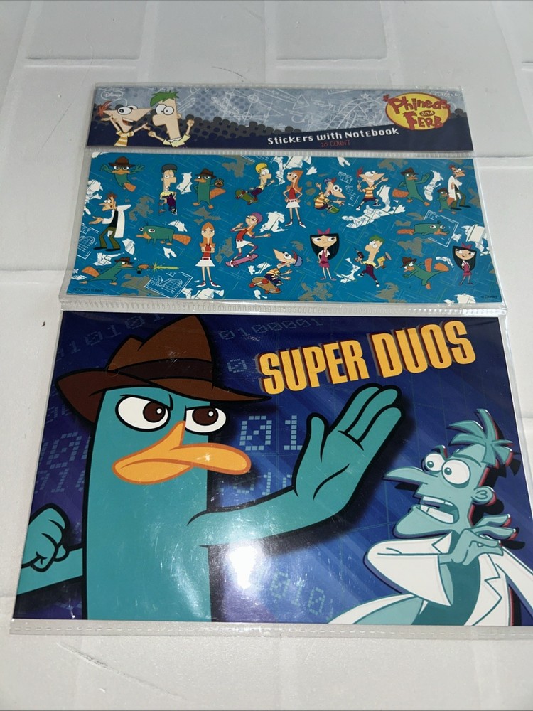Phineas and Ferb-themed sticker and notebook sets