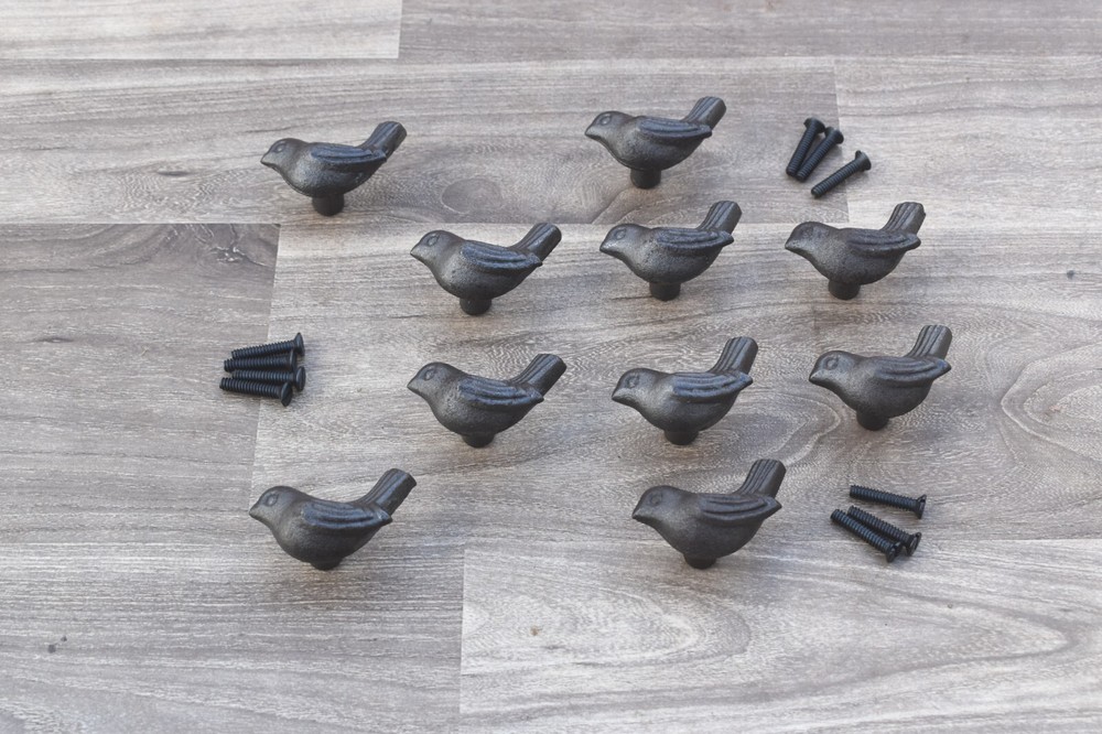 Cast Iron Knobs BIRD cabinet drawer Vintage door handles pull rustic 10 pcs