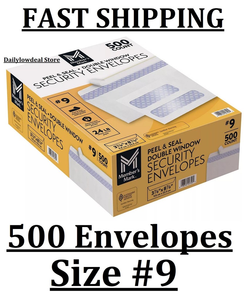Member's Mark Security Envelope, Peel & Seal Double Window (Size #9, 500 ct)
