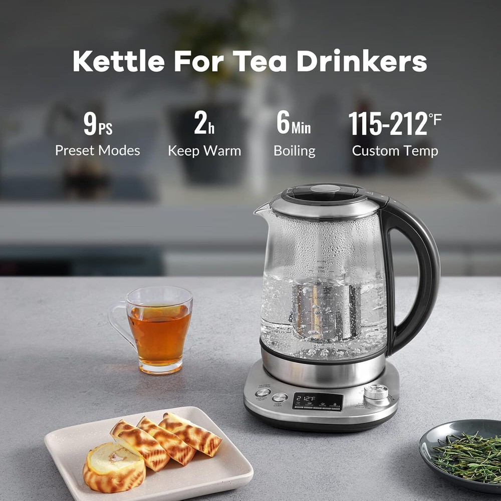 With removable infuser, 9 preset brewing programs, 2-hour keep warm