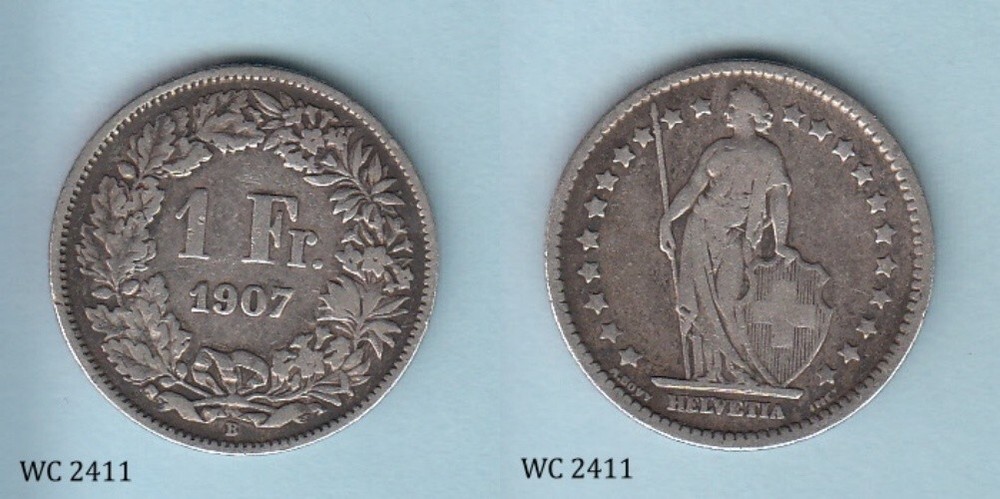 Switzerland 1 Franc 1907 Silver Coin