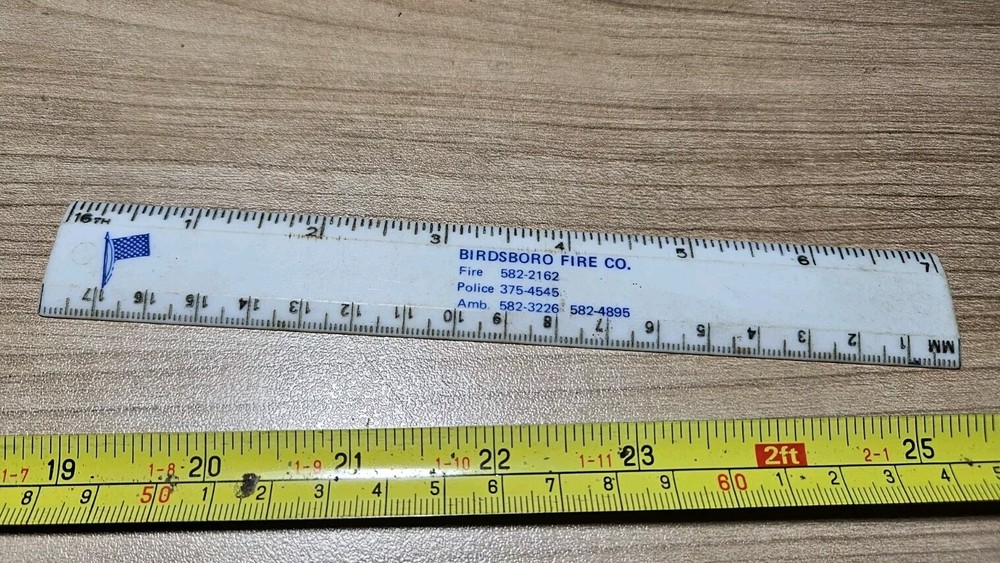Vintage Birdsboro Fire Co Plastic Ruler Firefighter