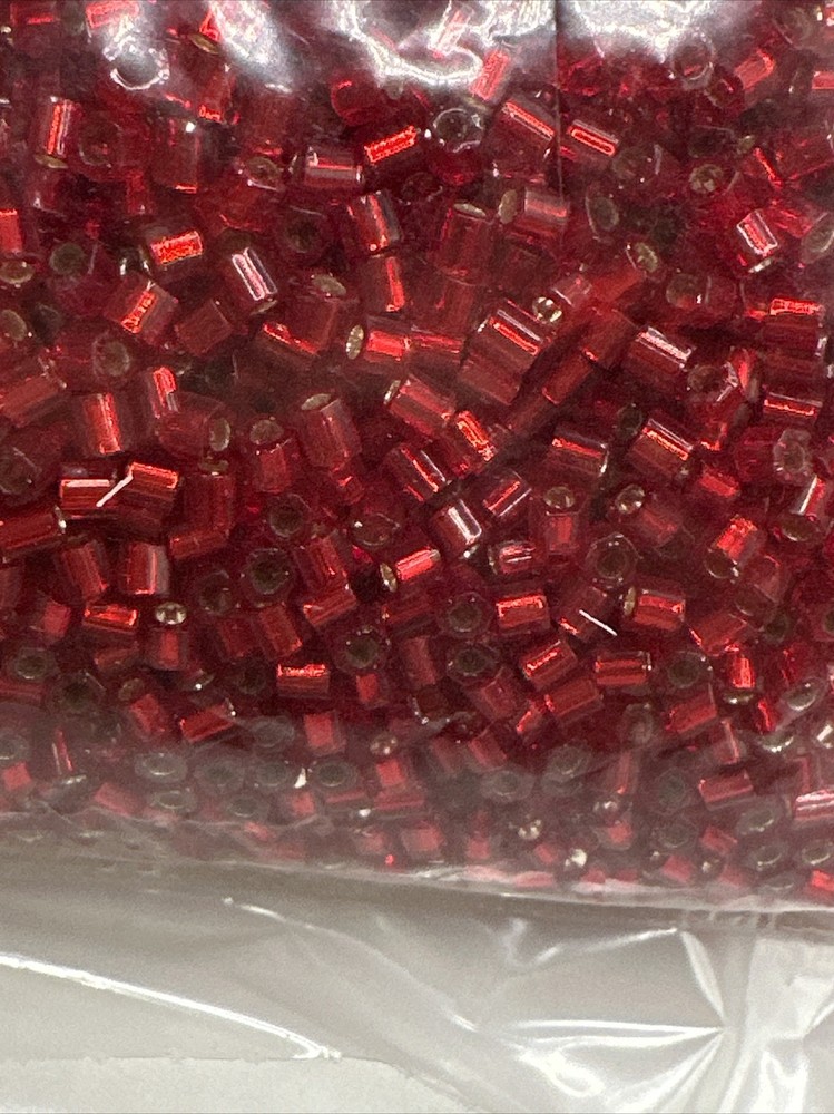 8/0 Hexagon TOHO Glass Seed Beads #25C Silver-Lined Ruby 100g (.1 Kilo)