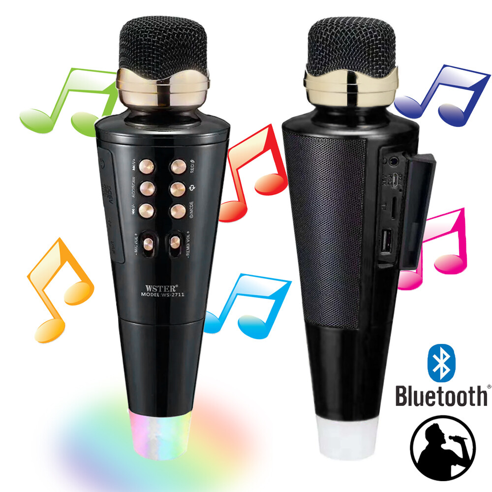 WSTER Wireless LED Microphone & Speaker w/ Multimedia Support AUX, FM, USB