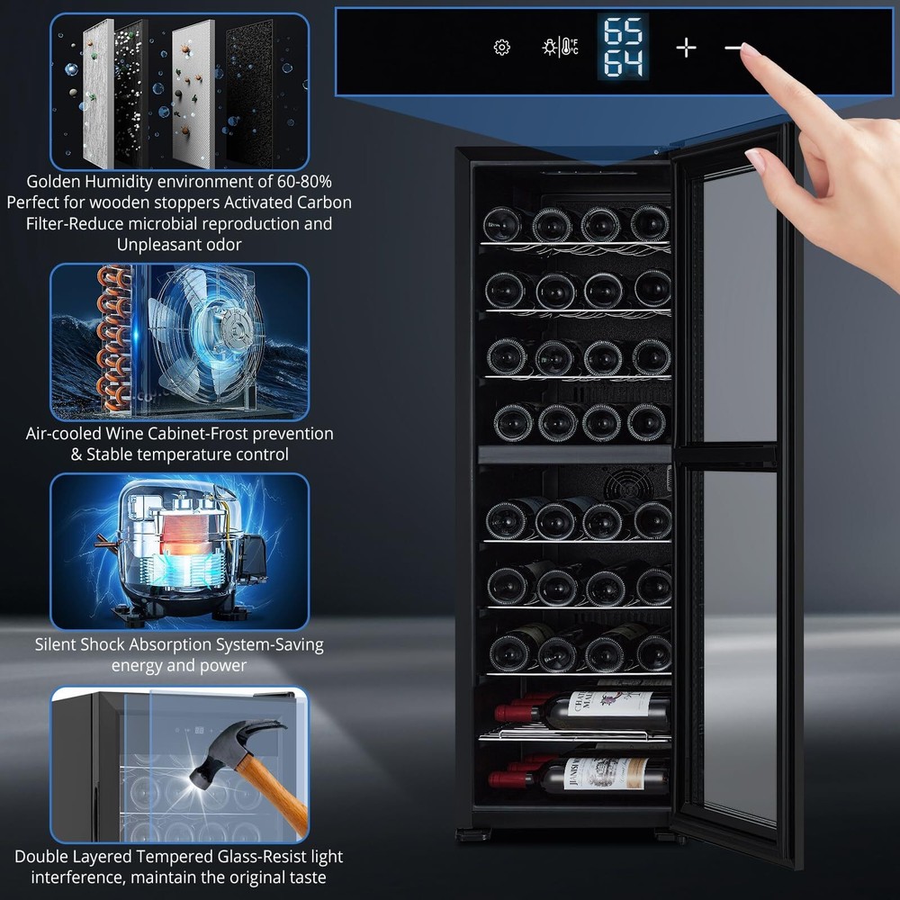 39 Bottles Compressor Wine Cooler Refrigerator Digital LED Touch Control 41℉-64℉