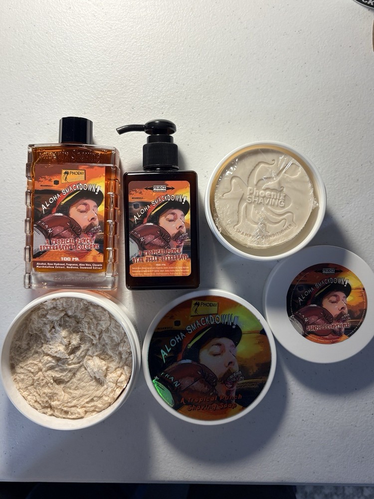 Phoenix (PAA) Aloha Smackdown! Shave Soap w/Rare Hologram Label & Splash Set