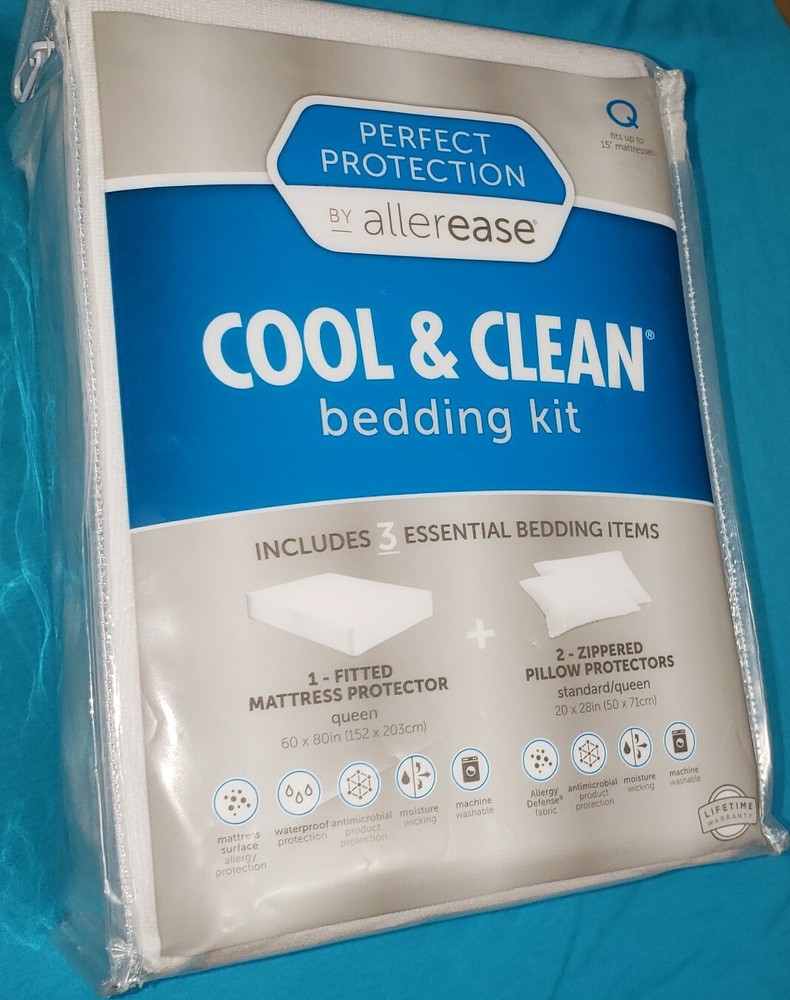 Perfect Protection Allerease Cool & Clean Bedding Kit 3 Pc-Queen NEW FREE SHIPPN