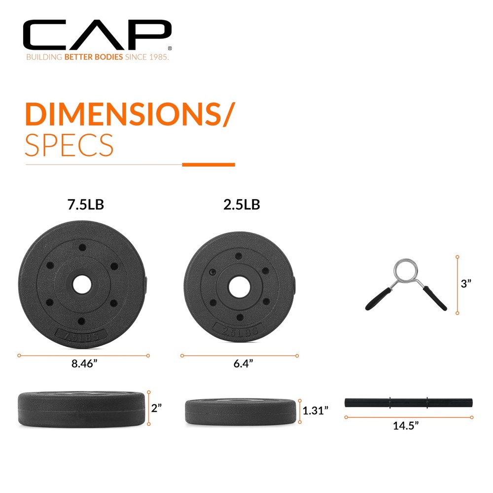 CAP Barbell 40-Pound Adjustable Cement Dumbbell Set – Versatile Medium, Black