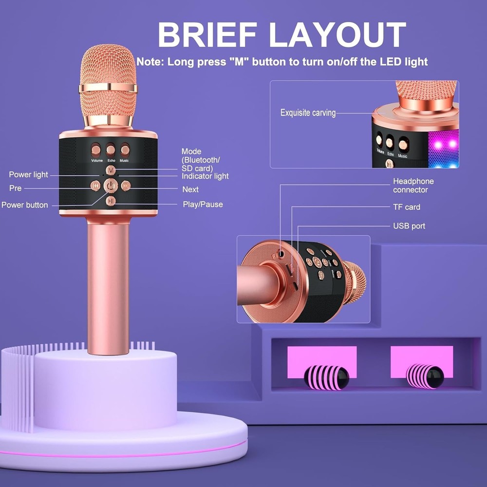 Karaoke Microphone for Singing - Portable Bluetooth Speaker