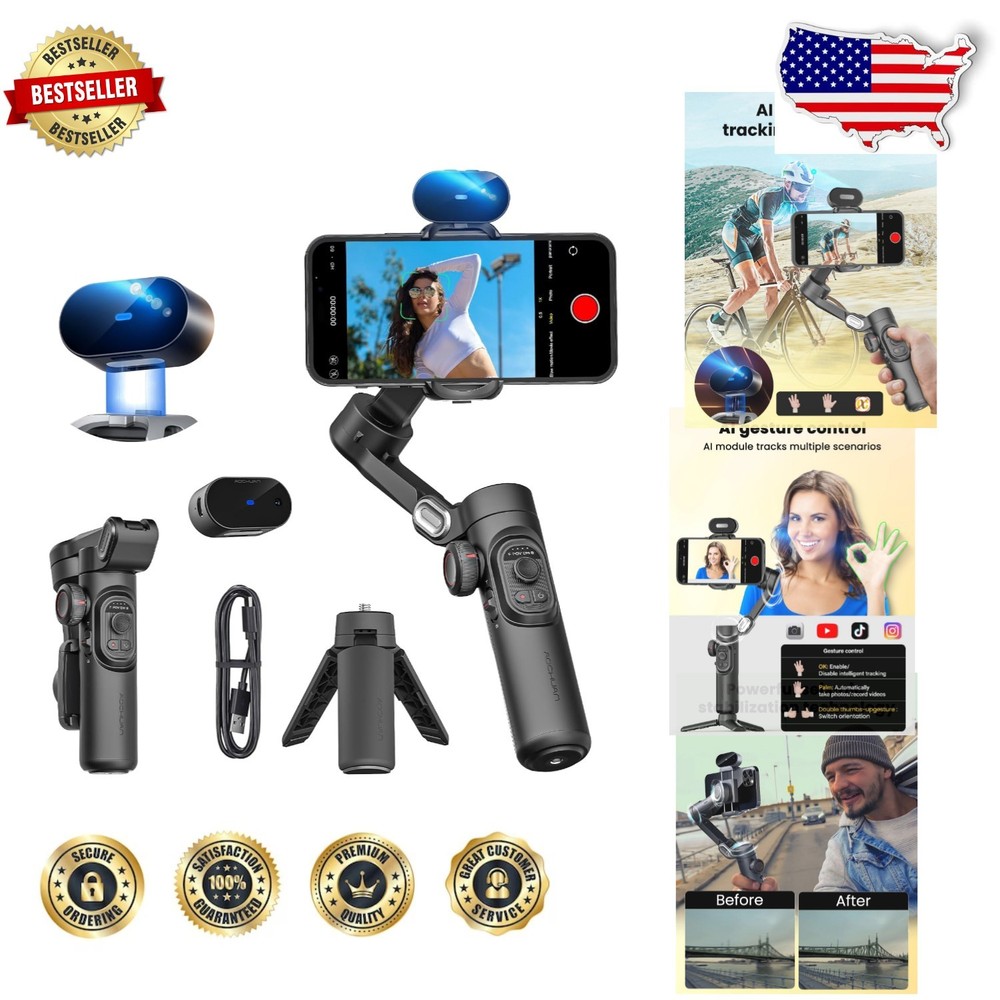 Foldable Gimbal Stabilizer for iPhone Android, Smart XE AI Tracking, 3-Axis