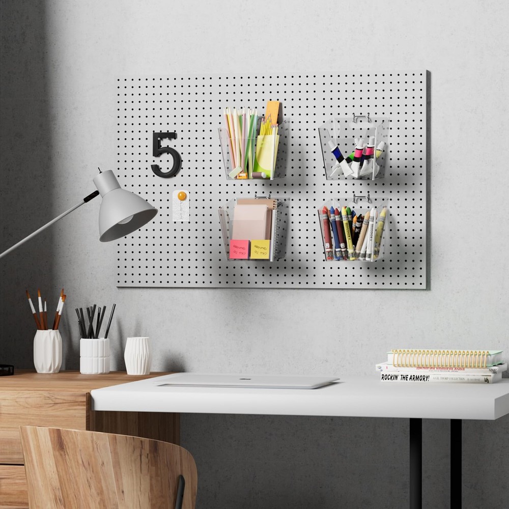 Large Pegboard Cups Peg Board Storage Bin 6 Pack with Hooks, Square Box Shape...