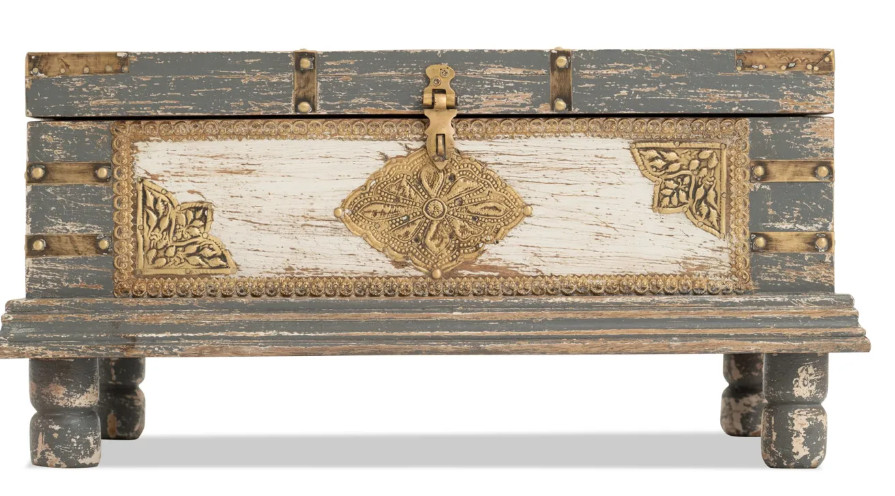 Cement Gray & Off White 19'' Accent Trunk