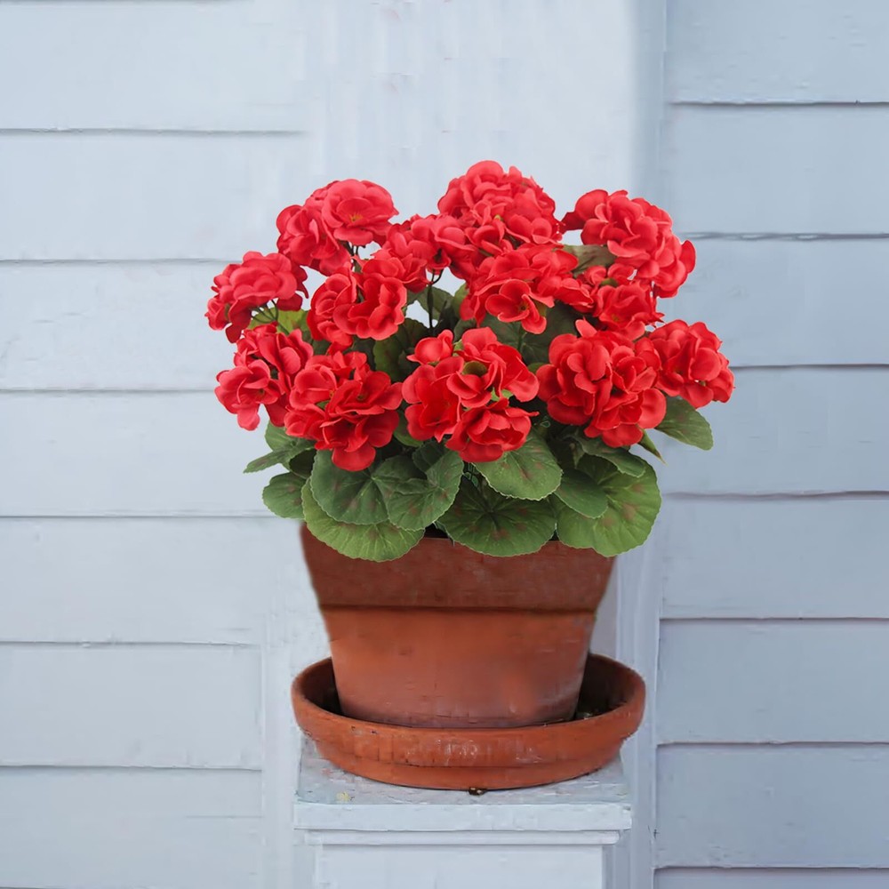 3 Pcs Artificial Geraniums Flowers Silk Geraniums for Outdoors UV Resistant R...