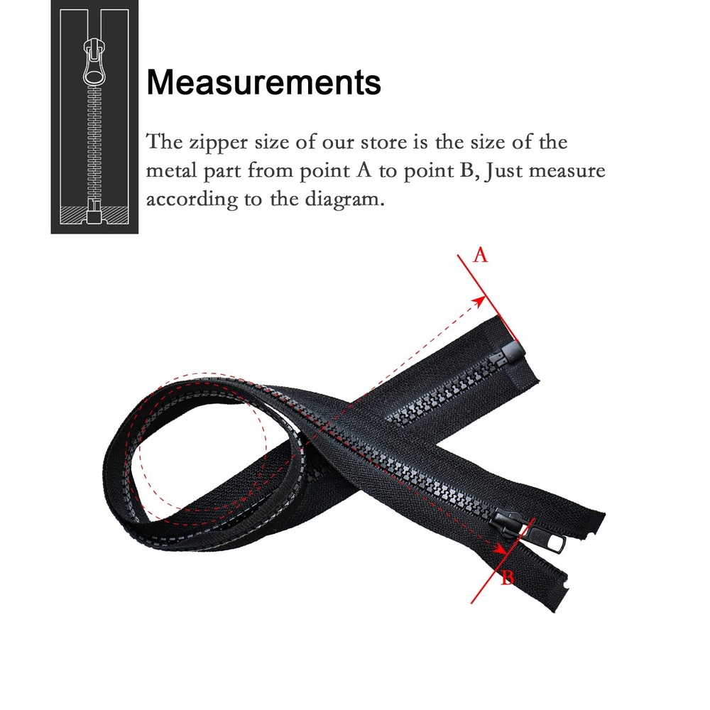 #5 100 Inch Separating Jacket Zippers 2 PCS Black Molded Plastic Bulk DIY