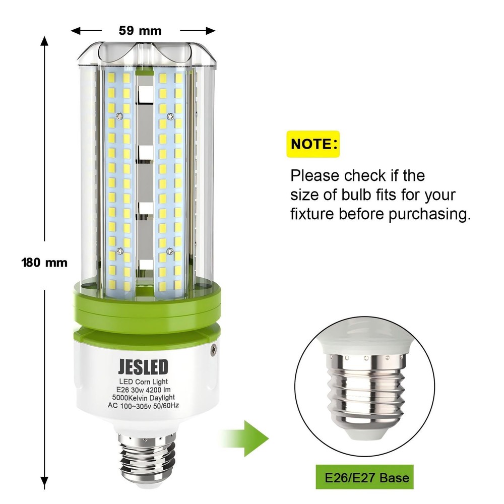 LED Corn Light Bulbs E26 30W 5000K Replace HID CFL for High Bay Garage Warehouse