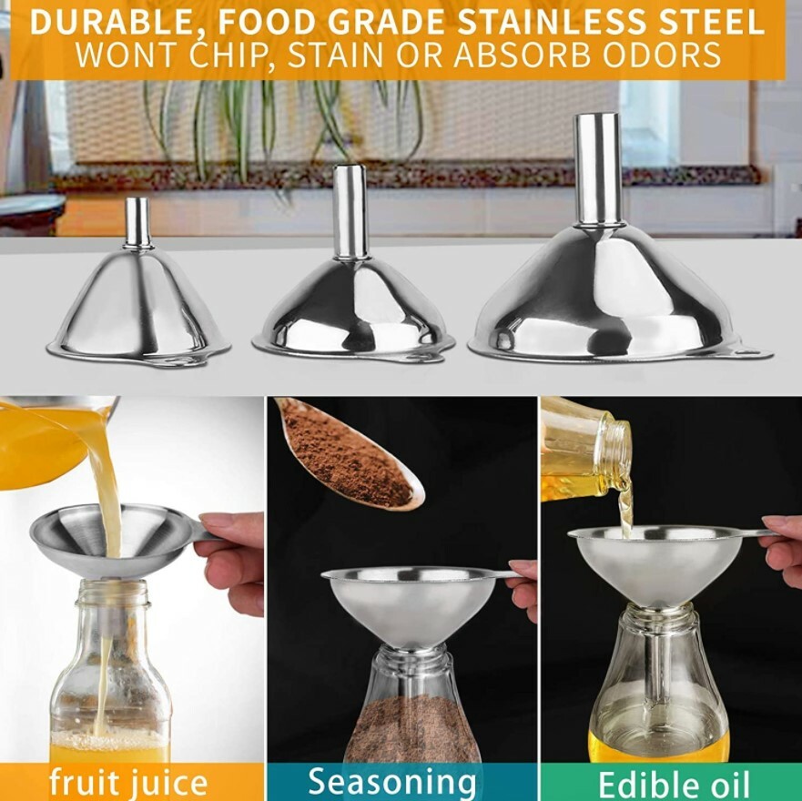 6 Pcs Stainless Steel Mini Funnels for Kitchen Use Large Tiny Small Funnel Set 3