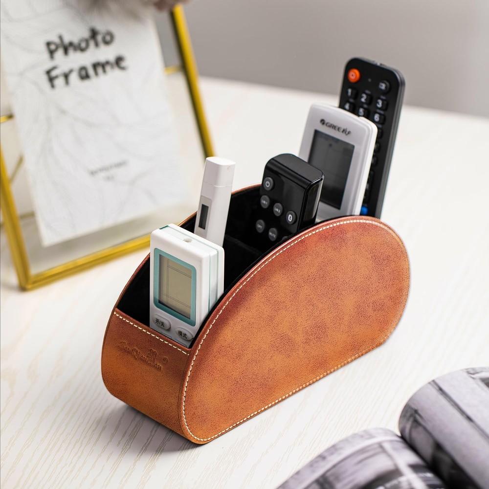 Remote Control Holders Organizer Box with 5 Compartment PU Leather Multi-func...