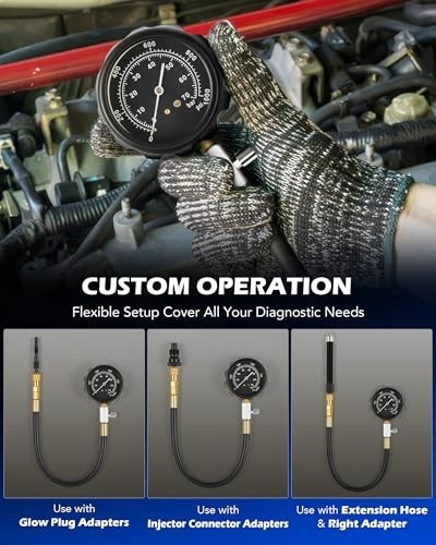 Diesel Engine Compression Tester Kit - 18pc Adjustable Pressure Gauge & Adapters