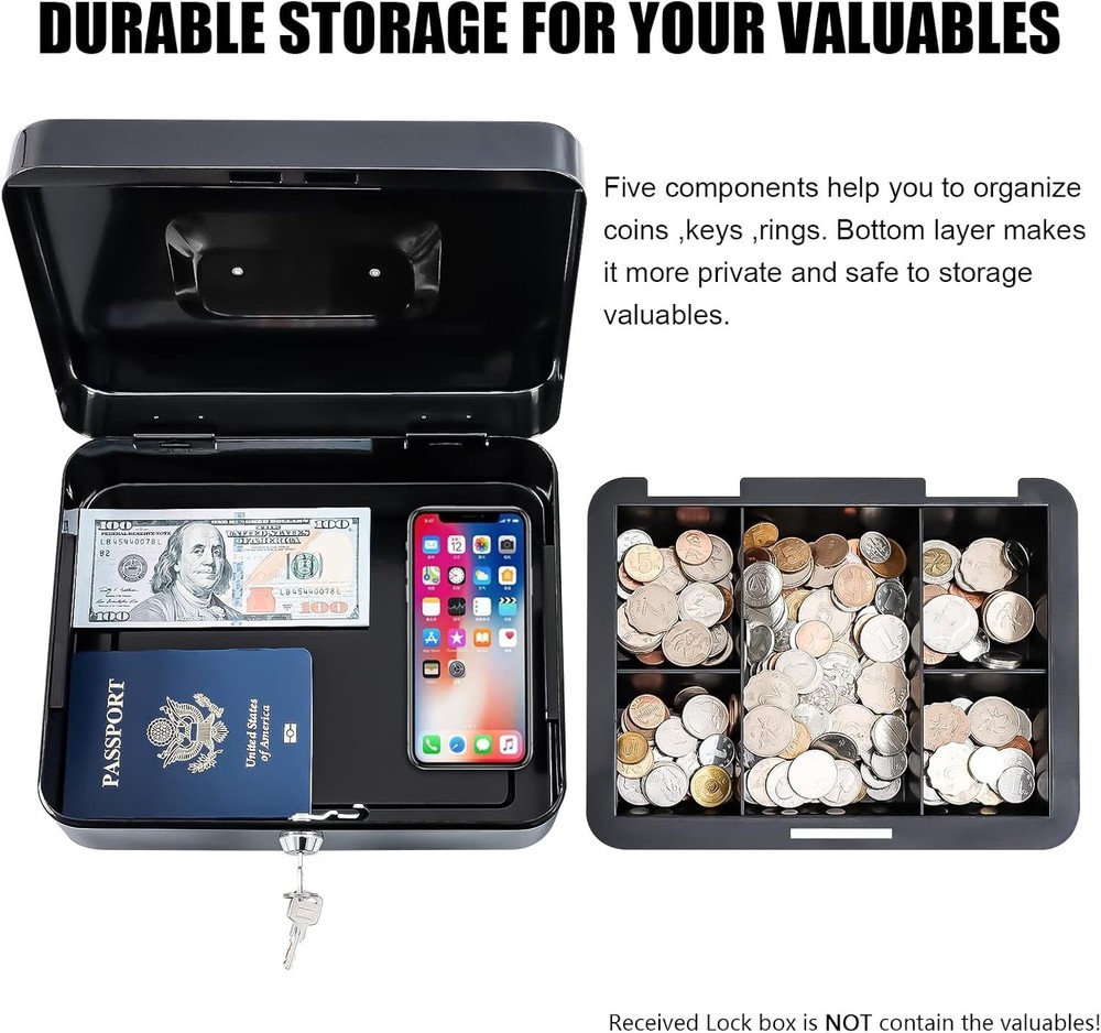 Durable Alloy Steel Cash Box with Key Lock & Multi-Function Storage Design