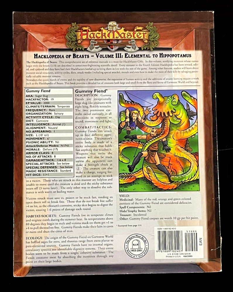 Dungeons Dragons HACKMASTER Player's Handbook Hacklopedia Kenzer Lot Hack Master