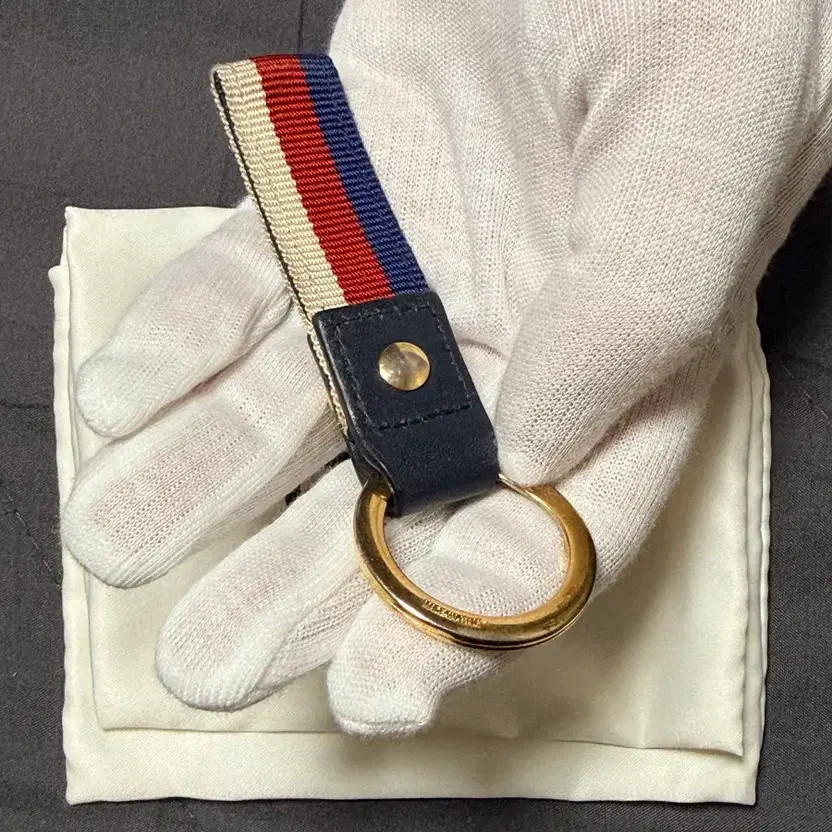 Gucci GG Web Keyring - Authentic (Navy/Red/Ivory)