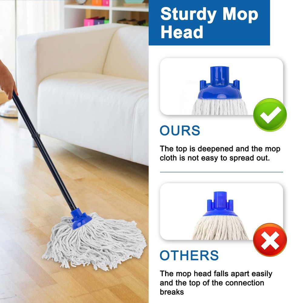 String Mop Refill 2 Pcs, Fits 0.8" Diameter Handle, Blue
