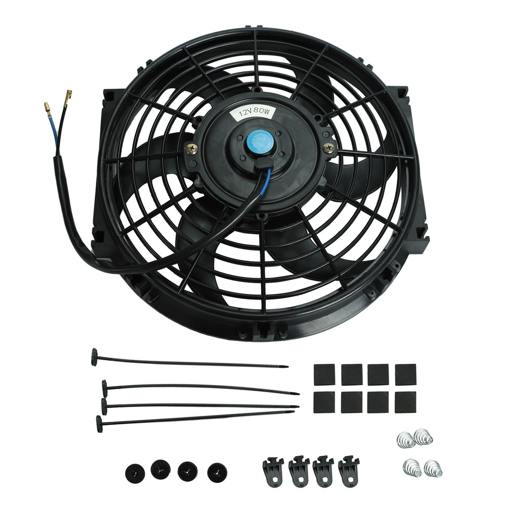 2PCS 10" Universal Radiator Slim Push Pull Fan Electric Cooling 12V Mounting Kit