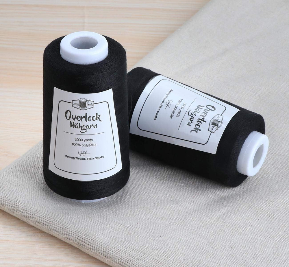 12 Overlock Thread Spools 1500M & 4 Serger Thread Spools 3000 Yards Black/White