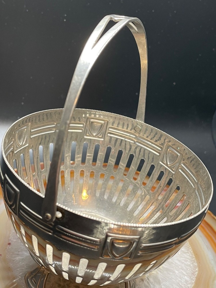 Anitque silver Plated Candy Nuts Trinket Basket Germany with Handle Unmarked