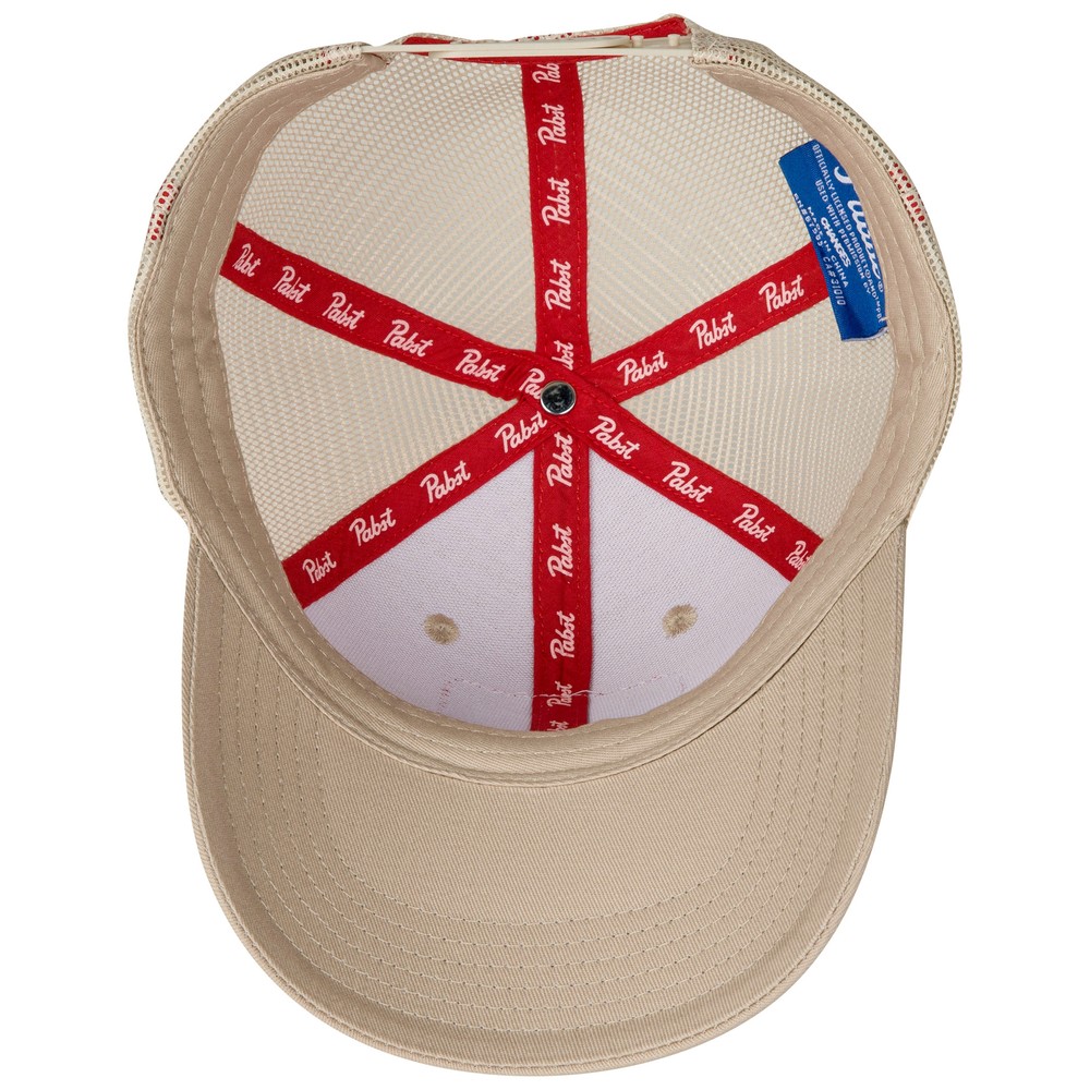 Pabst Blue Ribbon Square Logo Patch Adjustable Trucker Hat Beige