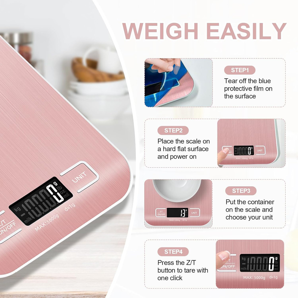 Food Scale, 11Lb Kitchen Scale with 6 Units Tare Function & LCD Display, 0.05Oz/