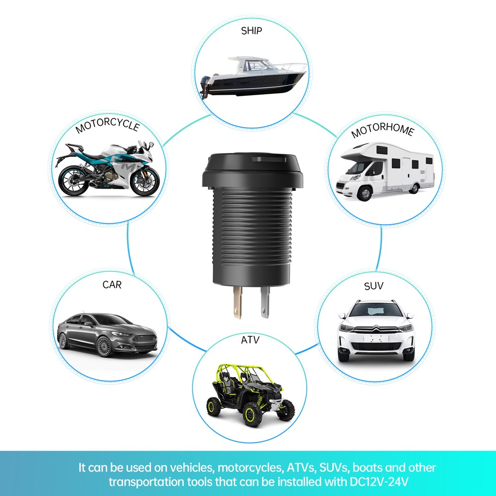 Motorcycle Charger Cigarette Lighter Socket 2 USB Type-C Charging Power Outlet