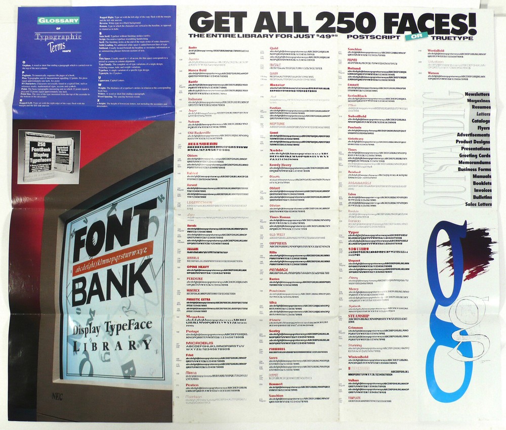 250 FontBank Display Typefaces Postscript For Macintosh on 3.5" Floppy Disks