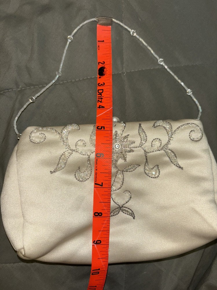 Satin small beaded ivory purse pre-owned for wedding