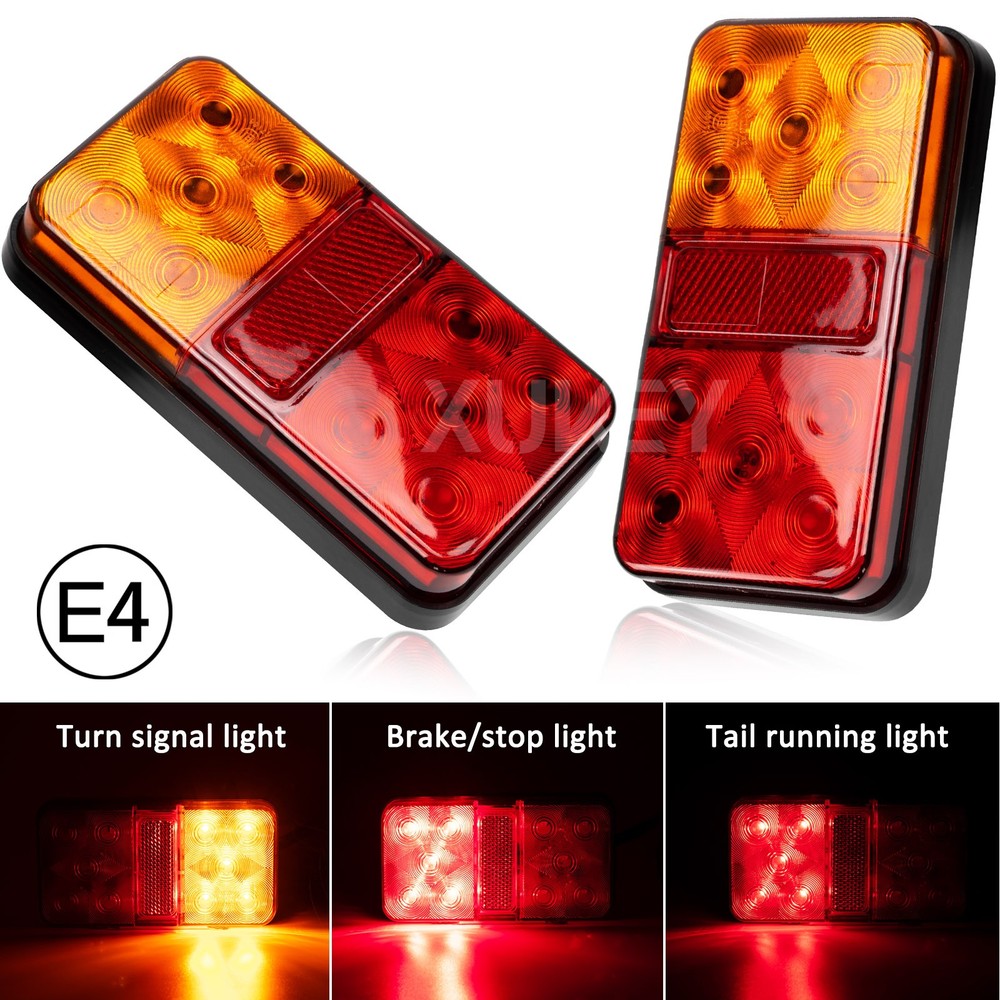 1 Pair Rear LED Square Trailer Tail Brake Indicator Lights Boat Truck Waterproof
