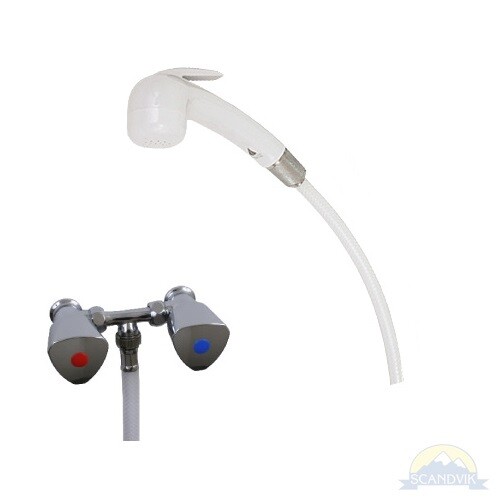 Scandvik 14117 Shower Mixer, White Euro Sprayer with Triangle Knobs