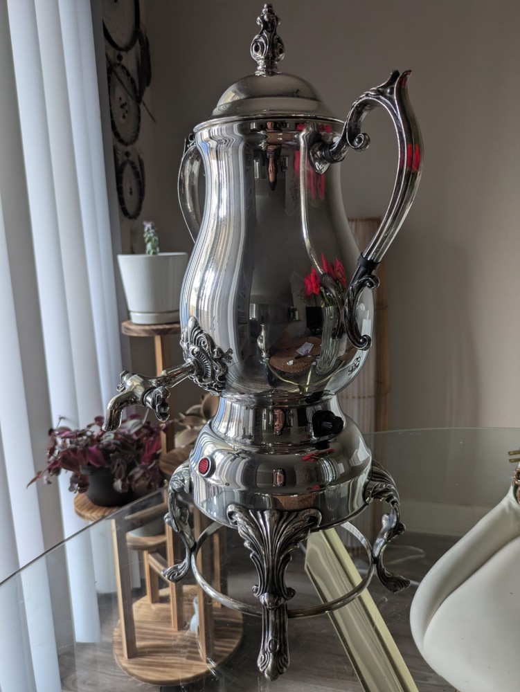 Vintage silverplate electric coffe server FB Rogers & Victorian samovar 2 pc