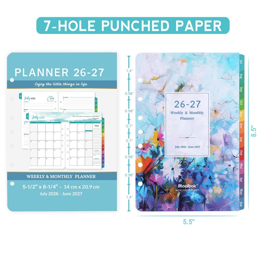 2026-2027 Planner Refills - Inserts with 7-Hole multicolor