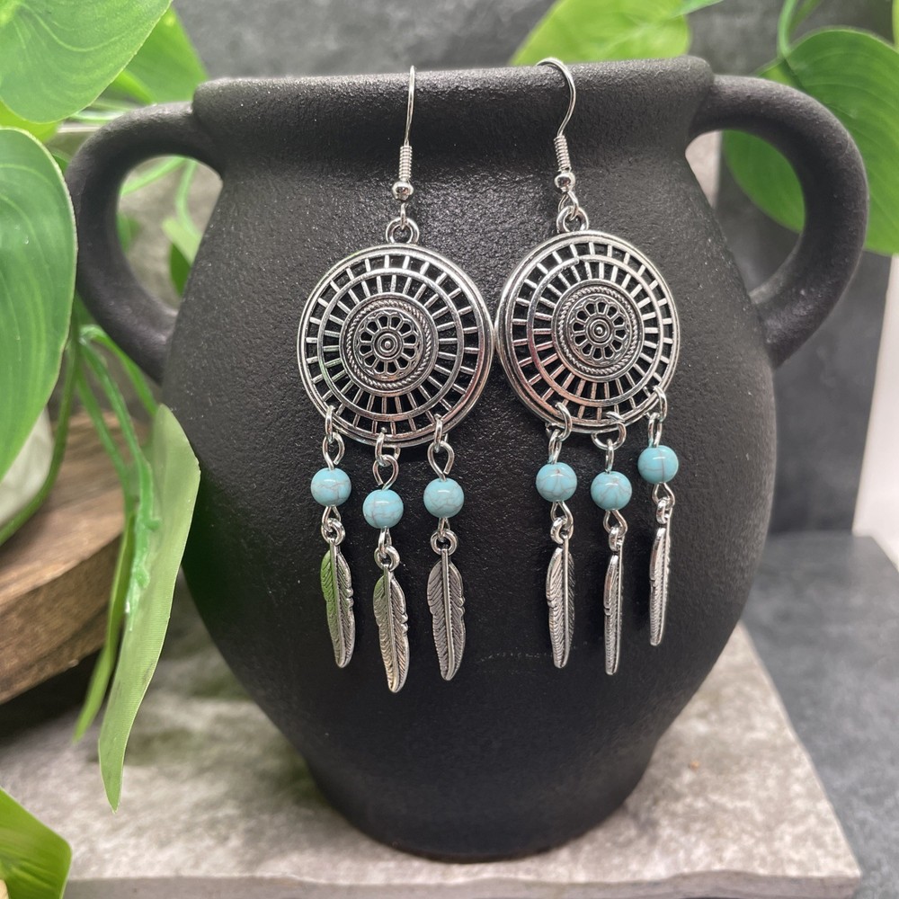 3” Silver-tone Boho Retro Earring Set Drop Dangle New Free Ship B6365