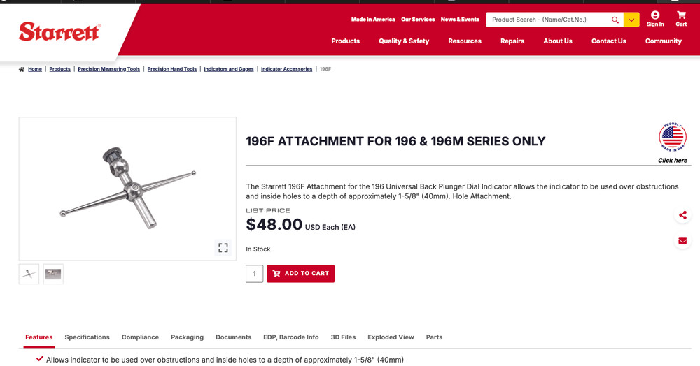 Starrett 196F Universal Dial Test Indicator Attachment for 196 & 196M